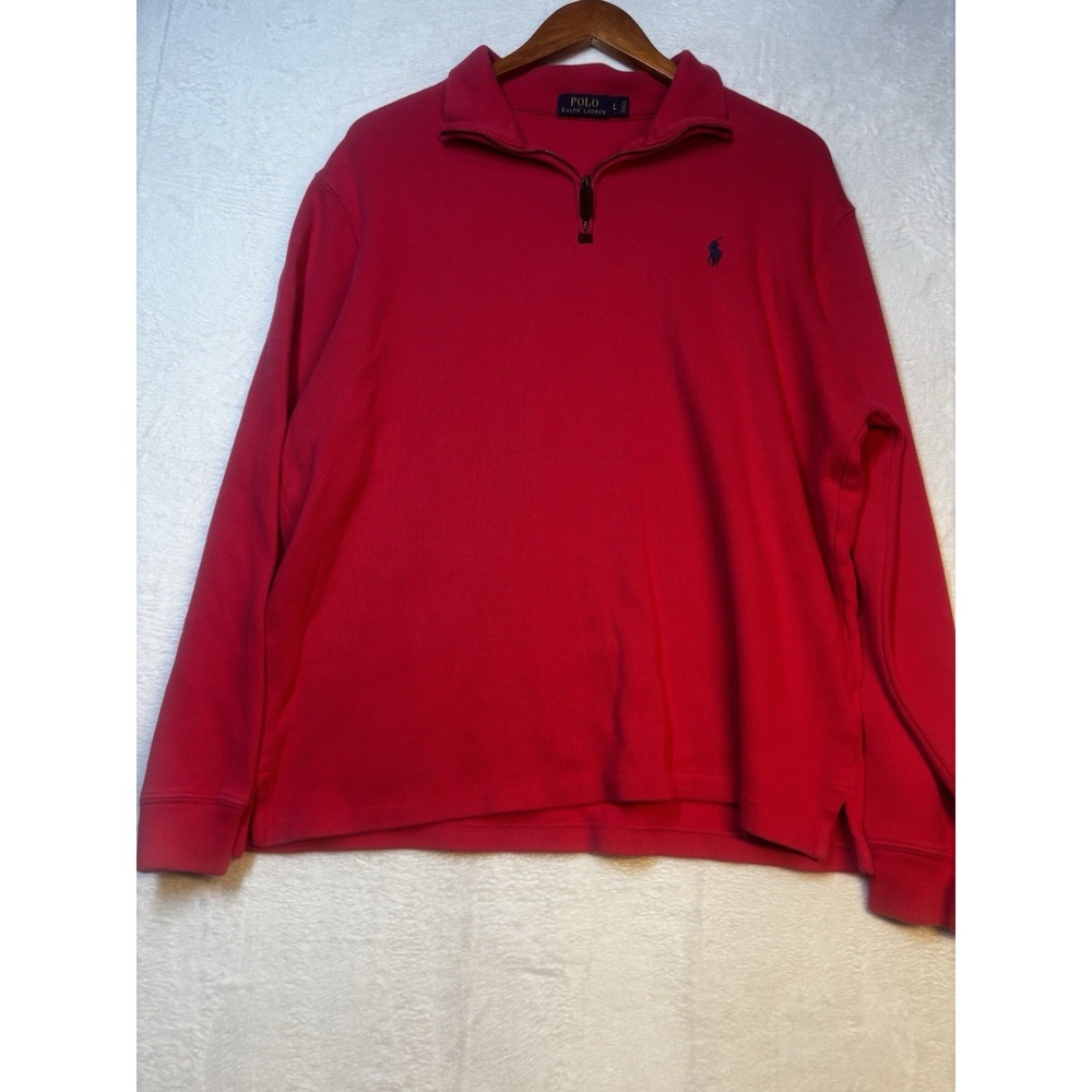 Ralph Lauren Polo Sweater Mens Large Red Pony Knit Pullover Zip Sweatshirt Faded - Picture 1 of 9